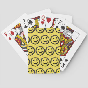 Cool Stained Happy Smiling face pattern yellow Playing Cards