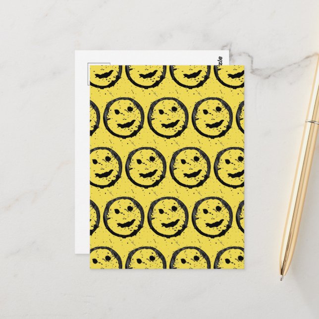 Cool Stained Happy Smiling face pattern yellow Postcard (Front/Back In Situ)