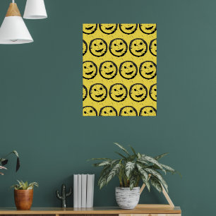 Cool Stained Happy Smiling face pattern yellow Poster