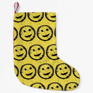 Cool Stained Happy Smiling face pattern yellow Small Christmas Stocking