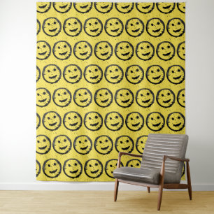 Cool Stained Happy Smiling face pattern yellow Tapestry