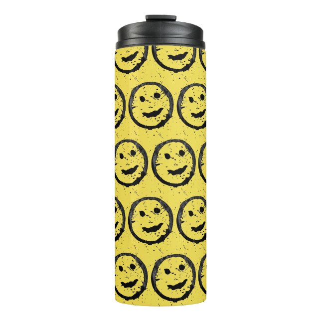 Cool Stained Happy Smiling face pattern yellow Thermal Tumbler (Front)