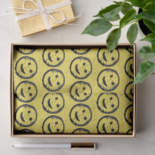 Cool Stained Happy Smiling face pattern yellow Tissue Paper (Gift)