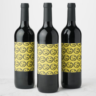 Cool Stained Happy Smiling face pattern yellow Wine Label