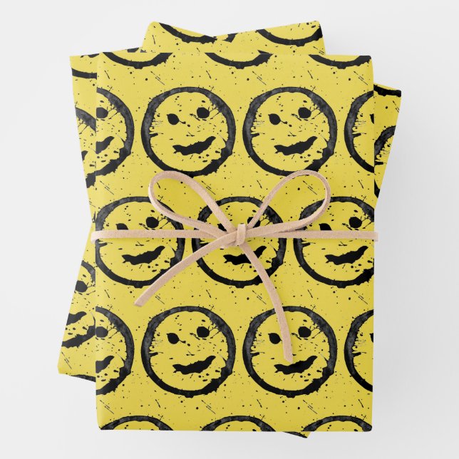 Cool Stained Happy Smiling face pattern yellow Wrapping Paper Sheet (In situ)