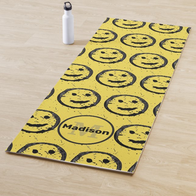 Cool Stained Happy Smiling face pattern yellow Yoga Mat (In Situ)
