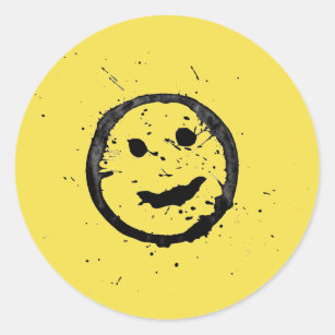 Cool Stained Happy Smiling face yellow Classic Round Sticker