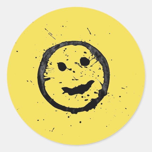 Cool Stained Happy Smiling face yellow Classic Round Sticker (Front)