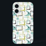 Cool Starburst Boomerang Squares Mid-century iPhone 16 Case<br><div class="desc">Add a pop of colour to your phone with this funky retro mid century phone case. The pattern features atomic squares,  starbursts,  and a boomerang in the colours of aqua blue,  yellow,  avocado green,  and black.</div>