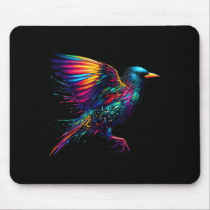 Cool Starling Bird Srit Animal Illustration Tie Dy Mouse Mat