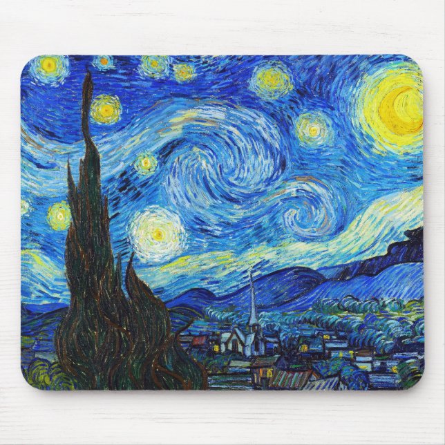 Cool Starry Night Vincent Van Gogh painting Mouse Mat (Front)