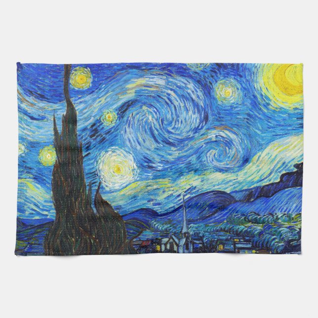 Cool Starry Night Vincent Van Gogh painting Tea Towel (Horizontal)