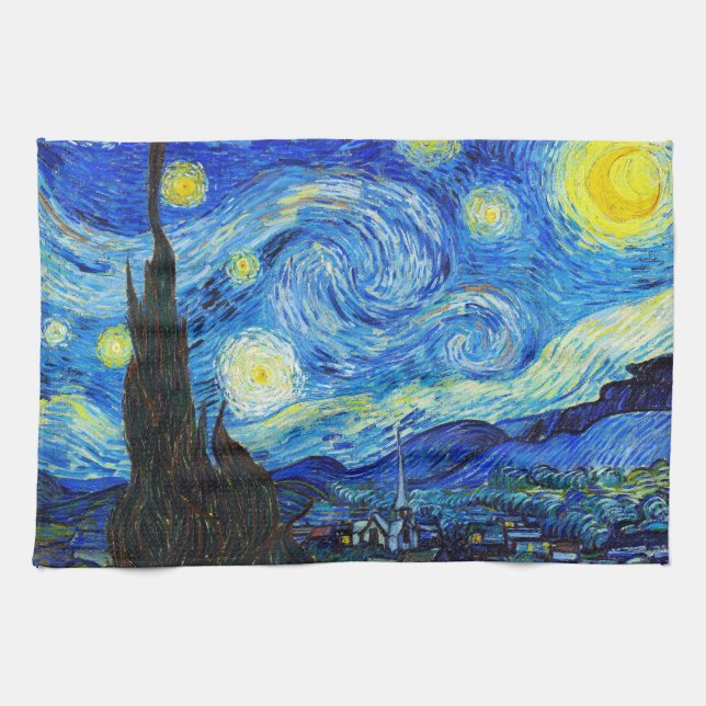 Cool Starry Night Vincent Van Gogh painting Tea Towel (Horizontal)