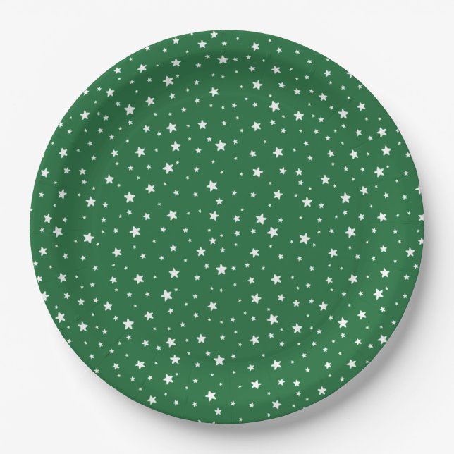 Cool Stars Green Christmas Holiday Party Paper Plate (Front)