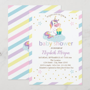 Cool Stars Unicorn Striped Baby Shower Invitation