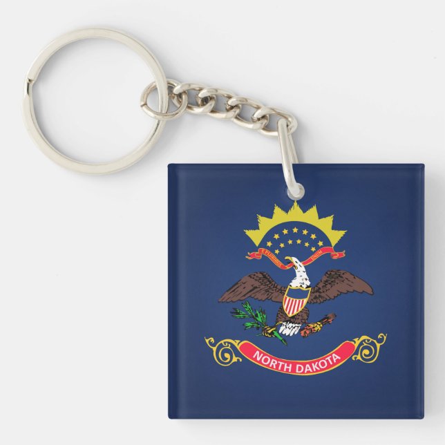 Cool State Of North Dakota Flag Key Ring (Front)