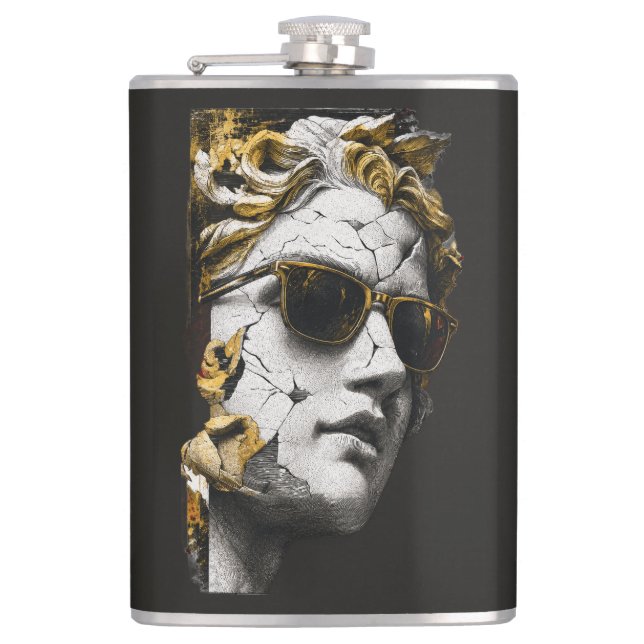 Cool Statue with Sunglasses – Ancient Wisdom Moder Hip Flask (Front)