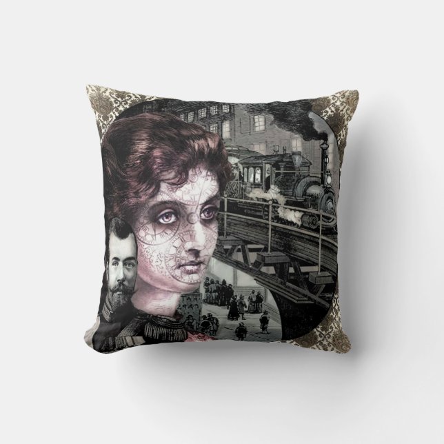 Cool Steam Punk Art Design Throw Pillow (Front)