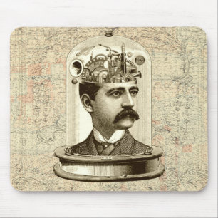 Cool Steampunk clockwork brain, head in jar art Mouse Mat