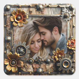 Cool Steampunk Personalised Photo Square Sticker