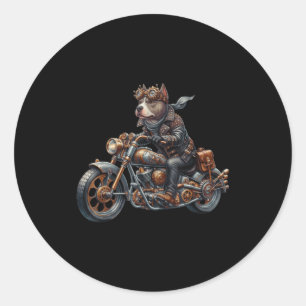 Cool Steampunk Tbull Biker Vintage Motorcycle Dog Classic Round Sticker