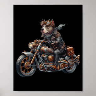 Cool Steampunk Tbull Biker Vintage Motorcycle Dog Poster