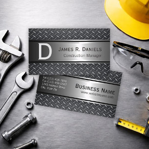 Cool Steel Grey Faux Metal Diamond Plate Pattern Business Card