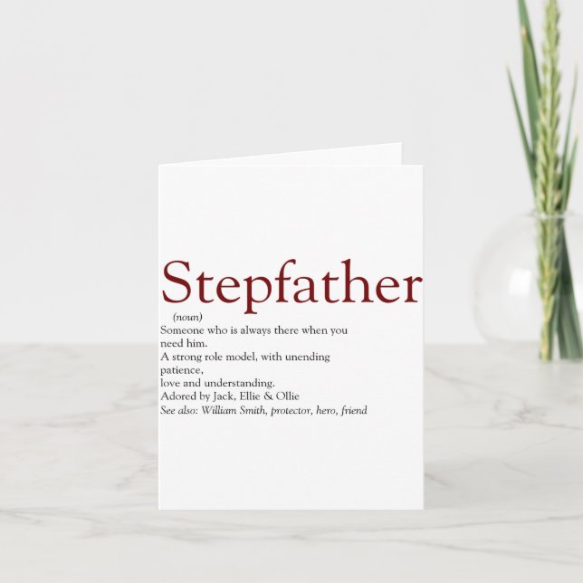 Cool Stepfather Stepdad Definition Fun Gray Kids  Card (Front)