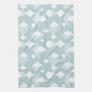 Cool Stingrays Blue White Ocean Print Tea Towel