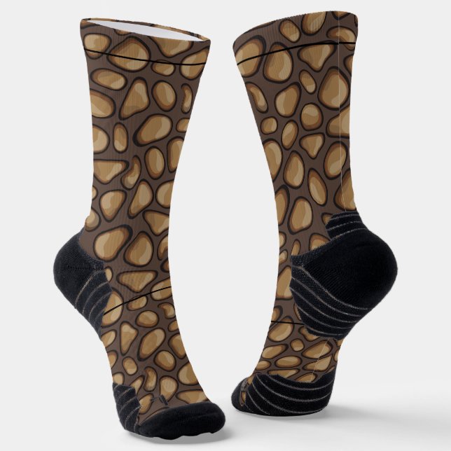 Cool stone illustration in pattern Brown Husband Socks (Angled)