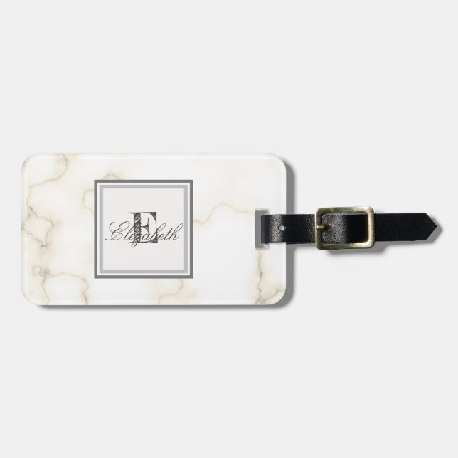 Cool Stone Marble Texture, Monogram-Personalised Luggage Tag (Front Horizontal)