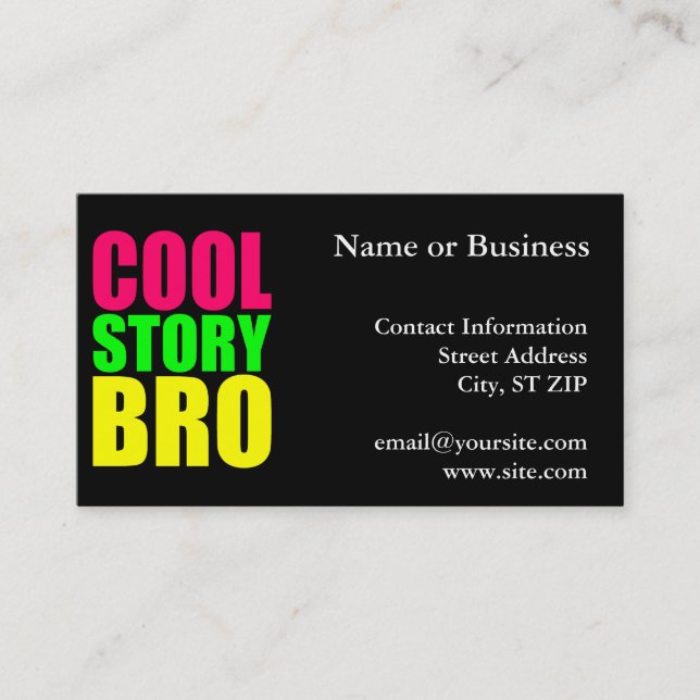 Cool Story Bro in Neon Style Colours Business Card (Front)
