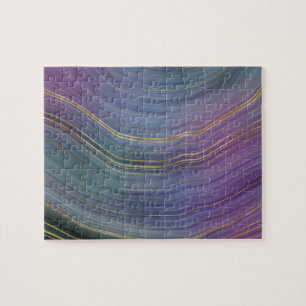 Cool Strata   Beautiful Blue Purple and Gold Agate Jigsaw Puzzle
