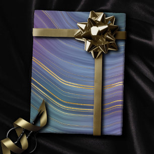 Cool Strata   Beautiful Blue Purple and Gold Agate Wrapping Paper