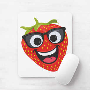 Cool Strawberry Character – Fun Kawaii Fruit Art Mouse Mat