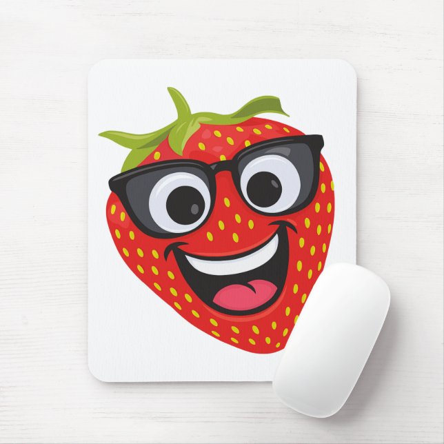 Cool Strawberry Character – Fun Kawaii Fruit Art Mouse Mat (With Mouse)