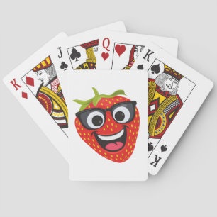 Cool Strawberry Character – Fun Kawaii Fruit Art Playing Cards