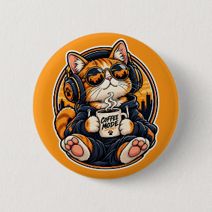 Cool Streetwear Cat Drinking Coffee 6 Cm Round Badge
