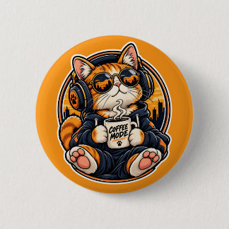 Cool Streetwear Cat Drinking Coffee 6 Cm Round Badge