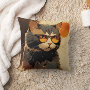 Cool Streetwear Graffiti Cat with Sunglasses Cushion