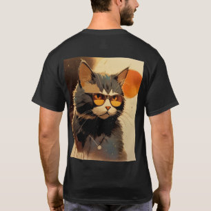 Cool Streetwear Graffiti Cat with Sunglasses Graph T-Shirt