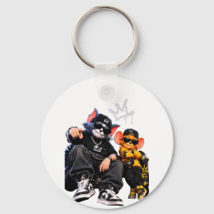 Cool Streetwear Hip-Hop Cat Round Keychain