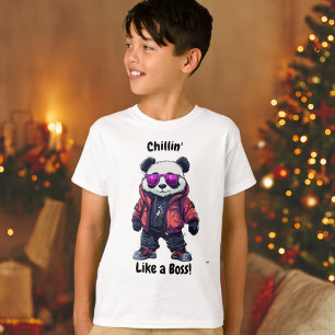 Cool Streetwear Panda Editable Text Urban Cartoon T-Shirt