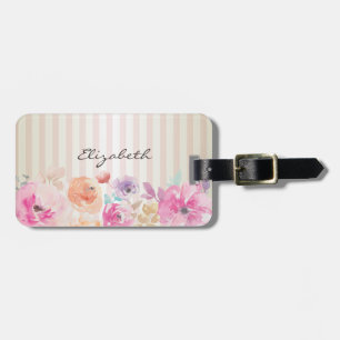Cool Striped Watercolor  Flowers Luggage Tag