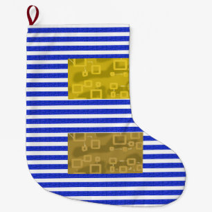 Cool Stripes Blue Gold Geometric Large Christmas Stocking