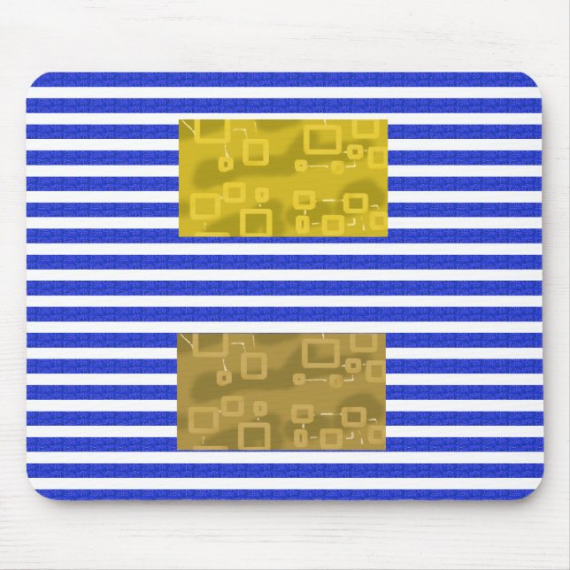 Cool Stripes Blue Gold Geometric  Mouse Mat (Front)