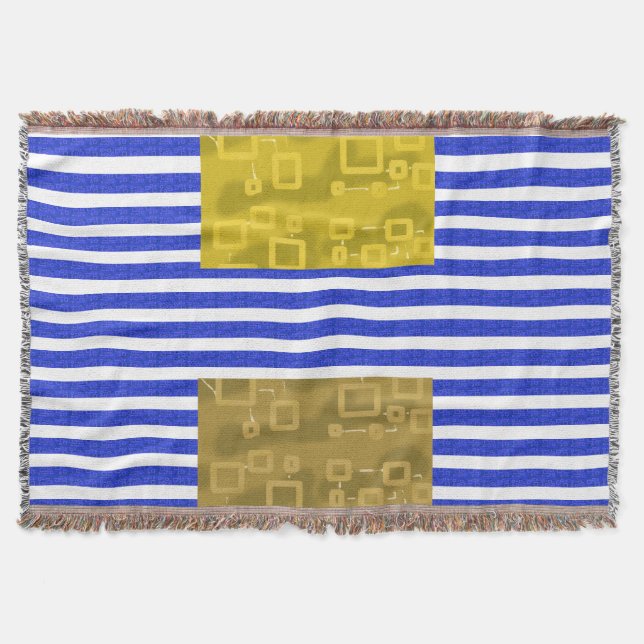 Cool Stripes Blue Gold Geometric  Throw Blanket (Front)