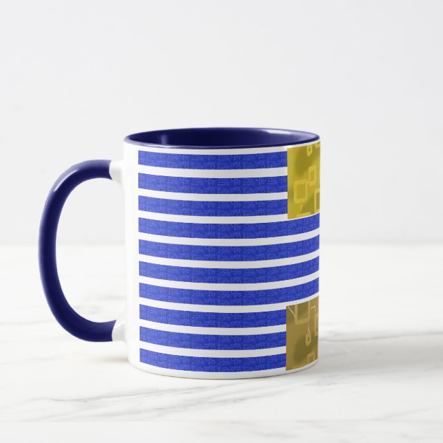 Cool Stripes Blue White Geometric  Mug (Left)
