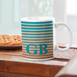 Cool Stripes Brown & Blue Monogrammed Coffee Mug