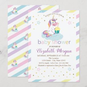 Cool Stripes Stars Unicorn Baby Shower Invitation